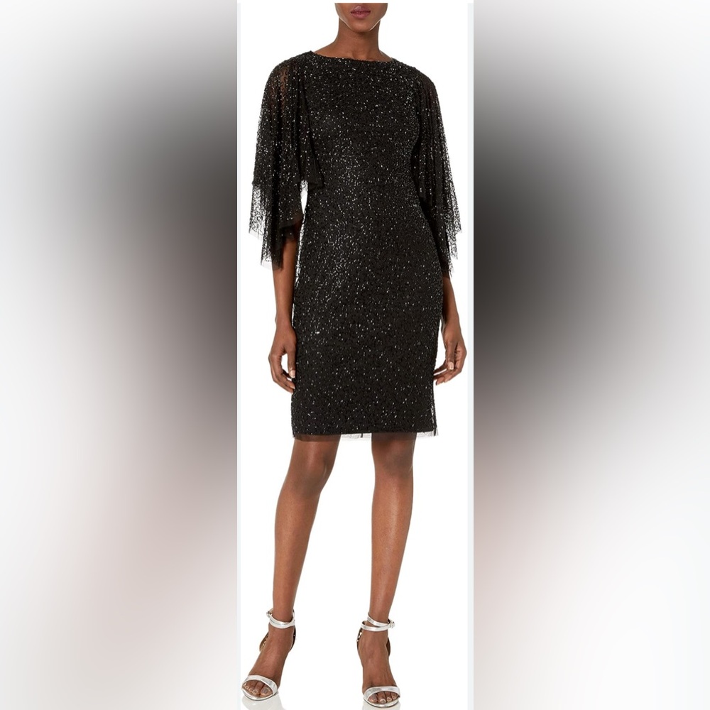 NWT Adrianna Papell Women's Beaded Flutter Sleeve Sheath Cocktail Party …